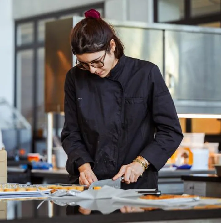 Pauline, our pastry chef, preparing biscuits