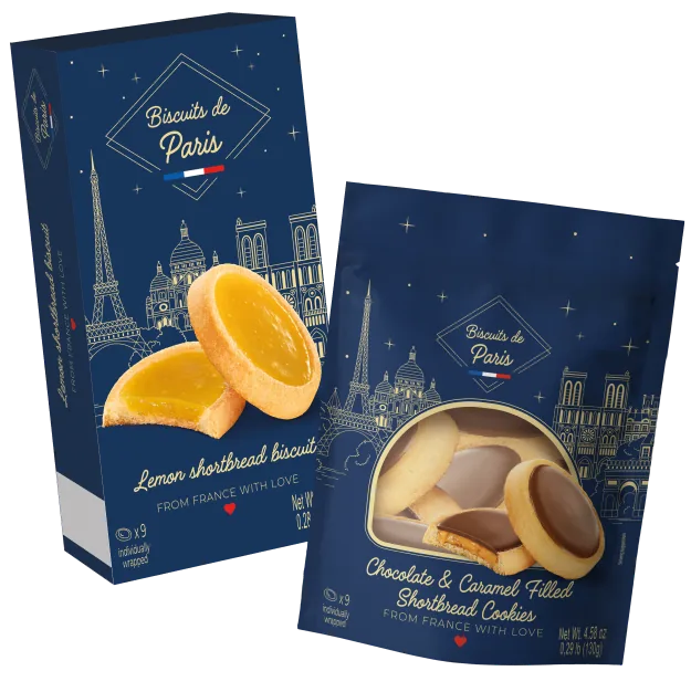 Filled shortbread cookies retail box and pouch